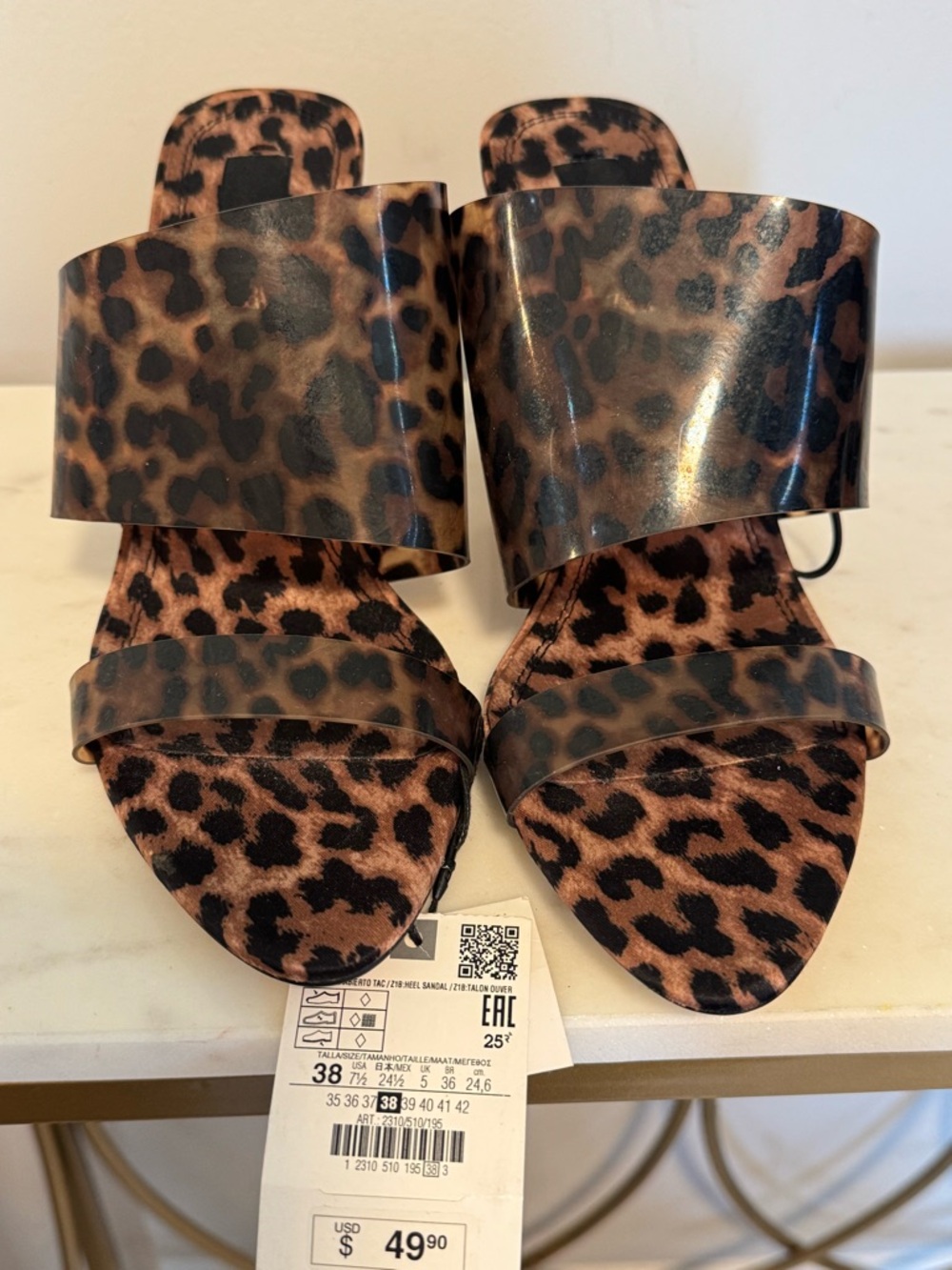 Zara Leopard-Print Slide Sandals in Brown and Black